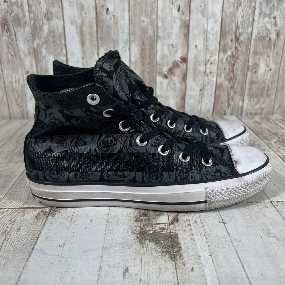 Converse Chuck Taylor All Star High Top Black Rose Floral Sneakers 549643F 8W
